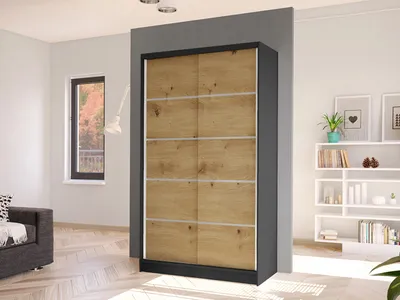 Produktbild von MIRJAN24 Schiebetürenschrank Diego IV, Kleiderschrank, Stilvoll Schlafzimmer Garderobenschrank (Farbe: Schwarz / Artisan Eiche)