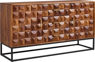 Produktbild von WOHNLING Sideboard 145x81x45 cm Sheesham Massivholz / Metall Anrichte Kommode mit zwei Türen Kommodenschrank Holz Industrial Standschrank Wohnzimmer