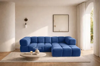 Productafbeelding van Kaiser Möbel Hoekbank in L-vorm, model Averro, bekleed met stof Bluvel, kleur: tintenblauw, uitvoering: rechts