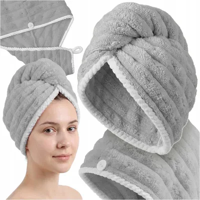 Produktbild von Mikrofaser-Turban, Haartuch, weich, extrem saugfähig, grau
