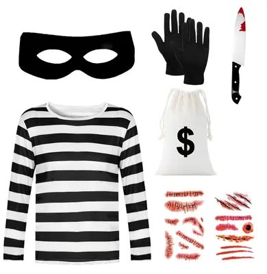 Productafbeelding van Halloween Kostuum - Gevangene Overall met Zwart-Wit Gestreept T-shirt