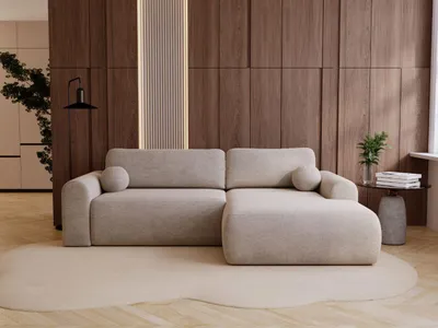 Produktbild von GrainGold Ecksofa L-Form Rechts Savana - Ecksofa mit Schlaffunktion und Bettkasten - Moderne Ecksofa, Wohnzimmer Ecksofa - Eckcouch Beige (Vena 7)