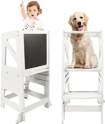 Produktbild von Lernturm für Kinder mit höhenverstellbaren Ebenen, Kreidetafel zum Zeichnen, weiß