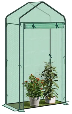 Image de Serre en film plastique - Serre de jardin - 100 x 50 x 190 cm - Vert - Avec porte et fenêtres - Idéale pour les tomates et les plantes grimpantes