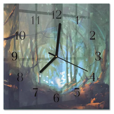 Immagine prodotto di Orologio da parete Tulup Glasuhr, orologio da cucina, vetro vero, 30x30 cm, design moderno e decorativo, silenzioso, con lancette nere - Motivo: Foresta Mistica