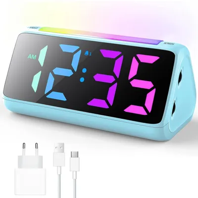 Obrázek produktu pro Digitální budík s barevným LED displejem, 2 alarmy, funkcí odložení a USB nabíjecí port