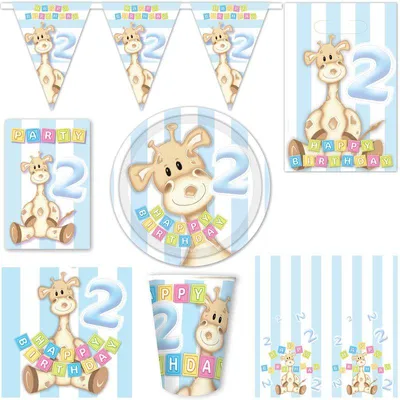 Produktbild von 2. Geburtstag Deko Party Set Giraffe Kindergeburtstag Junge hellblau