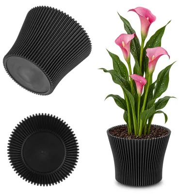 Productafbeelding van KADAX Bloempot, 17 cm, plantenbeschermer, bloemenstandaard, kunststof, zwart