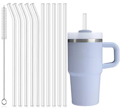 Immagine prodotto di Cannucce riutilizzabili, 22,5 cm, set da 10, per bicchieri Stanley da 20 oz, in Tritan, trasparenti, dritte e curve, con spazzola per la pulizia