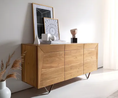 Produktbild von DELIFE Sideboard Kayu 145x40x70 cm Akazie Natur 3 Türen V-Fuß