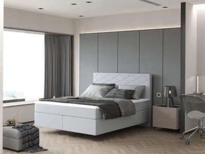 Produktbild von Boxspringbett Schlafzimmerbett ROCIO Nr.3 Premium 160x200cm in Stoff Hellgrau