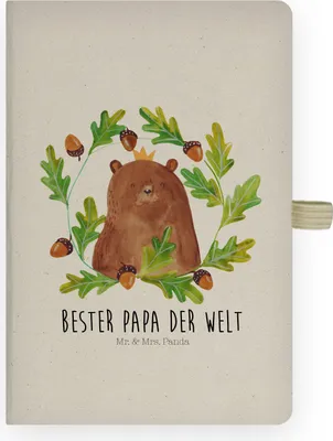 Produktbild von Mr. & Mrs. Panda Skizzenbuch Bär König - Transparent - Geschenk, Adressbuch, Teddy, notizbuch, Vatertag, a4, Bester Papa, Daddy, Journal, Tagebuch, Kladde