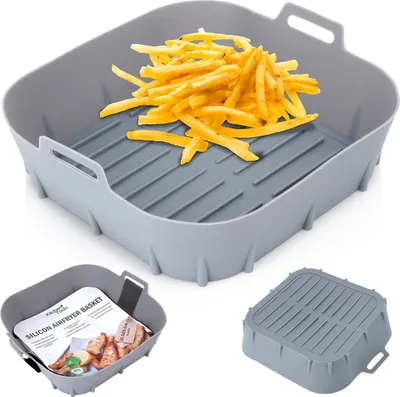 Produktbild von Vilde Fritteusen-Einlage Heißluftfritteuse-Silikonform Bratform aus Silikon für Air Fryer grau 22 cm