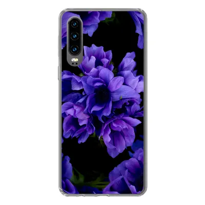 Produktbild von MuchoWow® Handyhülle Schutzhülle Hülle für Huawei P30 Muster - Blumen - Lila Silikon Softcase Handy Hülle - Kartenbesitzer