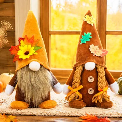 Wichtelpaar Herbstdeko, 2 Stück, Plüsch, 24x14x8 cm
