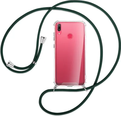 Produktbild von Handykette Backcover-Schutzhülle mit Band (Metall silberfarben) für Huawei Y7 2019, Y7 Prime 2019 - dunkelgrün