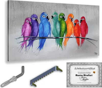 Immagine prodotto di Monica Mirafiori I 100% DIPINTO A MANO I Quadro "Pappagallini" 120x60cm | Quadro Dipinto a Mano | Quadro Acrilico | Quadro Acrilico Molto Grande I Arte Moderna I Quadri d'Arte