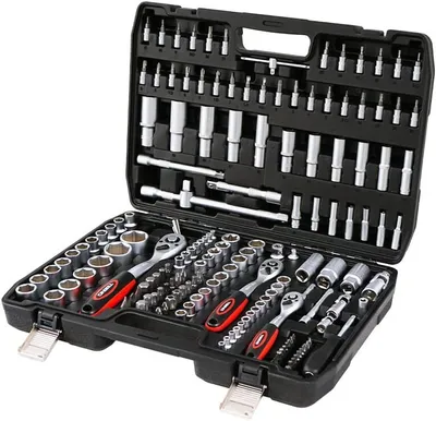 Produktbild von TEENO Steckschlüsselsatz 172-tlg, Steckschlüssel und Bitsatz Set, 1/2" + 1/4" +3/8"(72 Zähne), Chrom Vanadium