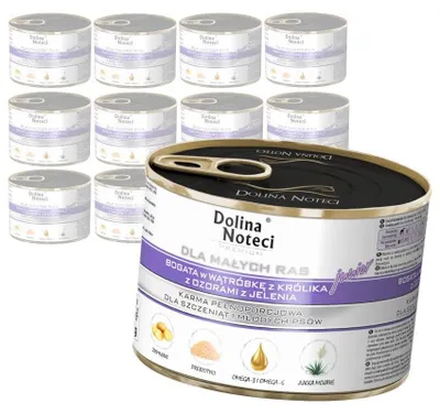 Produktbild von Dolina Noteci Premium Junior 12x185g Nassfutter für Welpen kleiner Rassen, reich an Kaninchenleber mit Hirschzunge