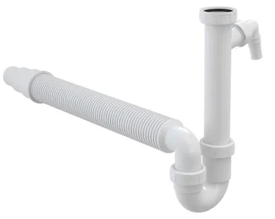 Obrázok produktu pre Drezový sifón trubkový 50/40 flexi hadica, prípojka a prevlečná matica