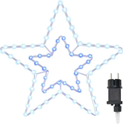 A star-shaped Christmas decoration with LED lights and a power adapter.