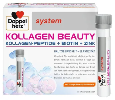 Zdjęcie produktu dla Doppelherz system – płyn kolagenowy Beauty o smaku pomarańczowo-marakujowym, 29,6 szt. buteleczek