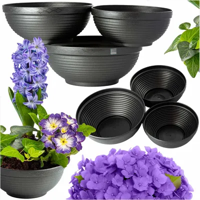 Obrázek produktu pro 3X Plastový Květináč 26/30/34 Cm Hrnec Pot Mísa Pro Dům, Zahradu Grafitové