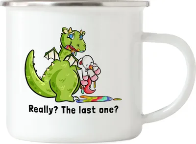 Produktbild von Really? The last one? Emaille Tasse Drache frisst Einhorn Lustig Sarkasmus Kaffeetasse