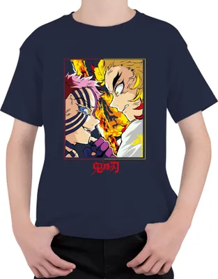Obrázek produktu pro 鬼滅の刃 Rengoku Akaza Flame Fight Anime Gift Fan Uni dětské tričko, námořnická modrá, 104