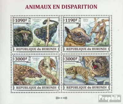 Produktbild von Briefmarken Burundi 2013 Mi 3308-3311 Kleinbogen (kompl. Ausgabe) postfrisch Bedrohte Tiere