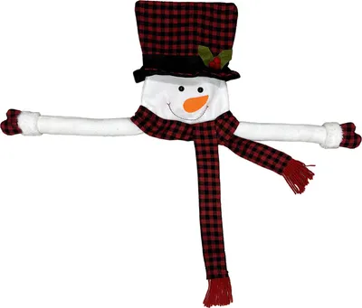 Produktbild von Großer Plüsch-Schneemann als Baumspitze mit rot-schwarz kariertem Zylinder und Schal.