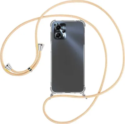 Produktbild von Handykette Backcover-Schutzhülle mit Band (Metall silberfarben) für Motorola Moto G13, Moto G23 (6.5'') - Goldkordel