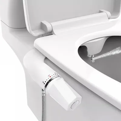 Produktbild von Kaltwasser-Bidet Dusch-WC-Aufsatz mit einstellbarem Wasserdruck, ultraflach, einzigartigem Düsendesign, aus ABS, 380x310 mm, 0,5 cm dick