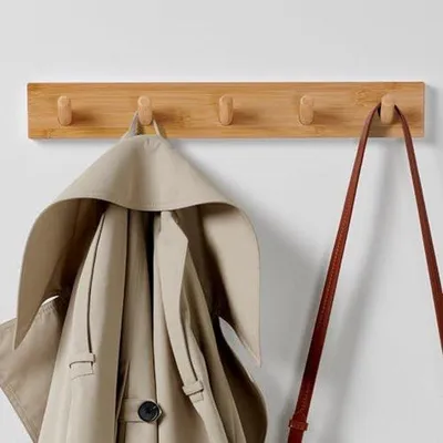 Obrázek produktu pro Dřevěný věšák na kabáty, 5 háčků, 43 cm, nástěnný háček