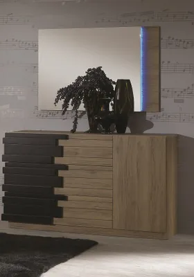 Produktbild von Moderne Kommode und Spiegel Moxart in Schwarz / Buche