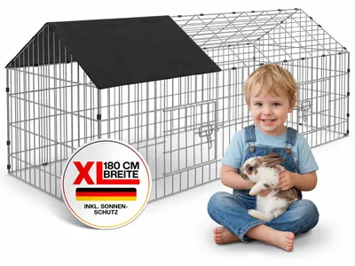 Produktbild von CADOCA® Freilaufgehege 180x75x75cm Sonnenschutz Auslauf Garten Kaninchenstall Hasenstall Kleintierauslauf Dachstoff Schwarz