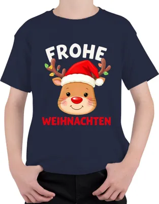 Produktbild von Frohe Weihnachten Rentier Rudolf rote Nase lustig Kinder Geschenk Uni Kinder T-Shirt, Navy, 116