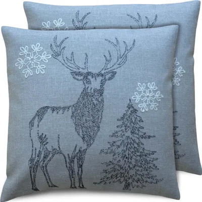 Produktbild von 2er Set Kissenhüllen 50x50 cm grau mit Hirsch als Weihnachts-Deko
