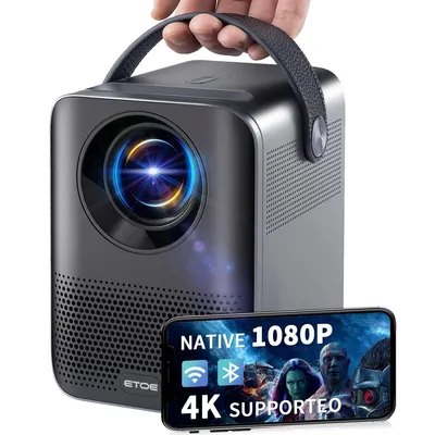 Imagen del producto de Proyector Beamer 4K, sistema operativo Android 9.0, mini proyector, proyector nativo 1080P FHD con Prime Video, Bluetooth y WiFi, color