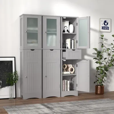 Produktbild von Bad Hochschrank mit Schublade 40 x 30 x 170 cm Grau
