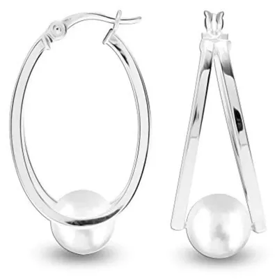 Immagine prodotto di Orecchini a cerchio ovali da donna, con perla bianca, in argento sterling 925, modello BIPE030