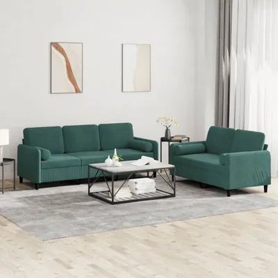 Produktbild von Design 2-tlg. Sofagarnitur mit Kissen Dunkelgrün Samt, Schlafsofas 2024 Neu