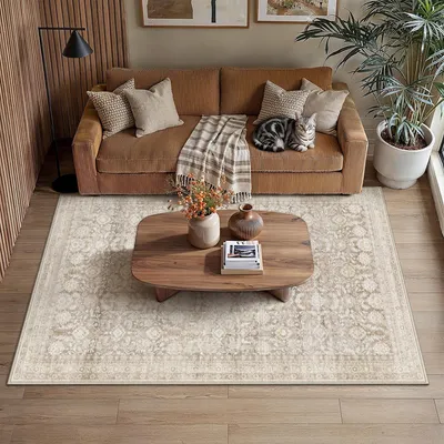 Image de Tapis beige lavable, dimensions 140x200 cm