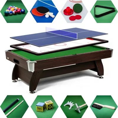 Obrázok produktu pre Biliardový stôl Vip Extra 9 FT hnedo/zelený s nadstavcom ping-pong/hokej