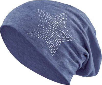 Productafbeelding van Slouch beanie uniseks - katoen jersey - elastisch - strass en sterren