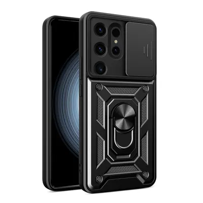 Image de Pour Samsung Galaxy S24 Ultra : coque de protection avec anneau magnétique pour appareil photo, étui noir