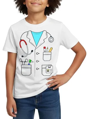 Produktbild von Spreadshirt Arzt Kostüm Karneval Fasching Kinder T-Shirt, 110/116 (5-6 Jahre), Weiß