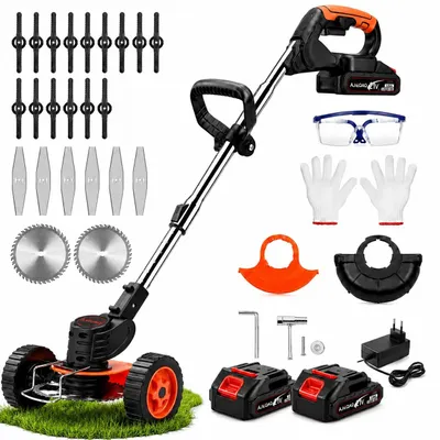 Produktbild von 1200W 3-in-1 Akku Rasentrimmer 21V, 2×2,0Ah Akkus, 18000 U/min, 150mm Schnittbreite, mit Rädern & 3 Klingentypen