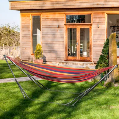 Produktbild von Hängemattenständer 2-in-1 klappbar, Hängemattengestell Wäscheständer Stahl, Schwarz | 290x92x88 cm | bis 120 kg | pulverbeschichtet