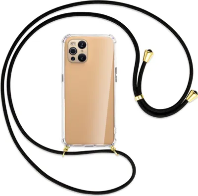 Produktbild von Handykette Backcover-Schutzhülle mit Band (Metall goldfarben) für Oppo Find X3 Pro - schwarz